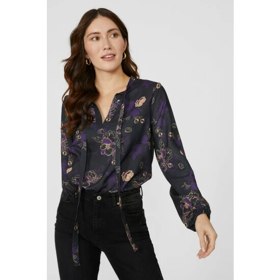 Mantaray Large Floral Printed Tie Neck Blouse For Female 6 Mantaray Large Floral Printed Tie Neck Blouse For Female - Image 6
