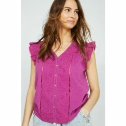 Mantaray Frill Sleeve Broderie Trim Button Through Top For Female -Cheap Mantaray Store unnamed file 5440