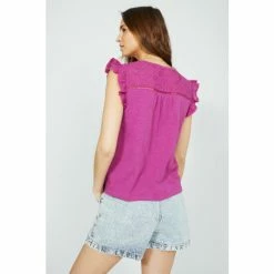 Mantaray Frill Sleeve Broderie Trim Button Through Top For Female -Cheap Mantaray Store unnamed file 5441