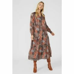 Mantaray Patchwork Paisley Print Tie Neck Midi Dress For Female -Cheap Mantaray Store unnamed file 5545