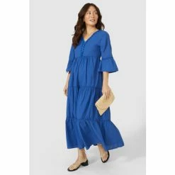 Mantaray Tiered 3/4 Sleeve Midi Dress For Female -Cheap Mantaray Store unnamed file 5561