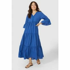 Mantaray Tiered 3/4 Sleeve Midi Dress For Female -Cheap Mantaray Store unnamed file 5562