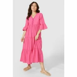 Mantaray Tiered 3/4 Sleeve Midi Dress For Female -Cheap Mantaray Store unnamed file 5563