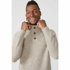 Mantaray Tuck Stitch Button Neck Jumper For Male