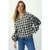 Mantaray Embroidered Sleeve Check Tie Neck Top For Female