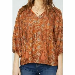 Mantaray Metallic Floral Paisley Print Tie Neck Top For Female -Cheap Mantaray Store unnamed file 5617