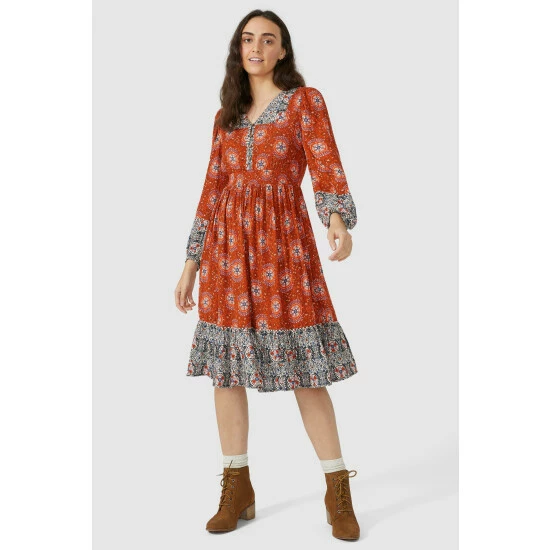 Mantaray Circle Floral Mix & Match Print Midi Dress For Female 1 Mantaray Circle Floral Mix & Match Print Midi Dress For Female