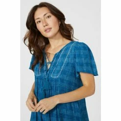 Mantaray Embroidered Trim Check Crepe Midi Dress For Female -Cheap Mantaray Store unnamed file 5737