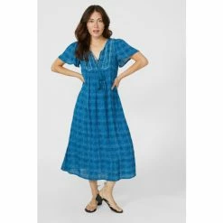 Mantaray Embroidered Trim Check Crepe Midi Dress For Female -Cheap Mantaray Store unnamed file 5739