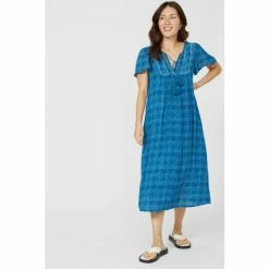 Mantaray Embroidered Trim Check Crepe Midi Dress For Female -Cheap Mantaray Store unnamed file 5740