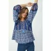 Mantaray Embroidered Trim Paisley Floral Print Top For Female