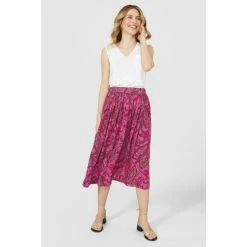 Mantaray Magenta Floral Print Dobby Midi Skirt For Female