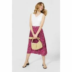 Mantaray Magenta Floral Print Dobby Midi Skirt For Female -Cheap Mantaray Store unnamed file 5777