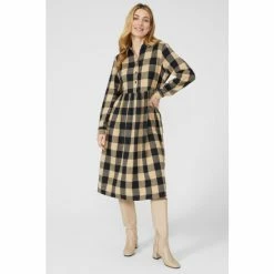 Mantaray Brushed Check Button Through Midi Dress For Female
