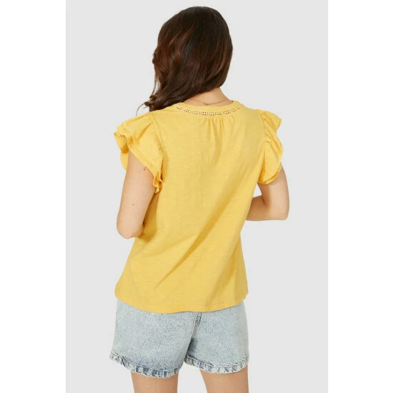 Mantaray Frill Sleeve Lace Trim Overdyed Top For Female 3 Mantaray Frill Sleeve Lace Trim Overdyed Top For Female - Image 3