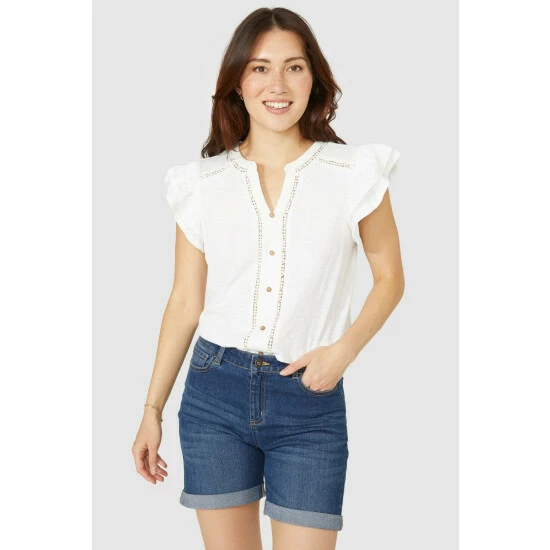 Mantaray Frill Sleeve Lace Trim Overdyed Top For Female 6 Mantaray Frill Sleeve Lace Trim Overdyed Top For Female - Image 6