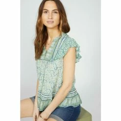 Mantaray Floral Leaf Mix & Match Notch Neck Crepe Top For Female -Cheap Mantaray Store unnamed file 5831