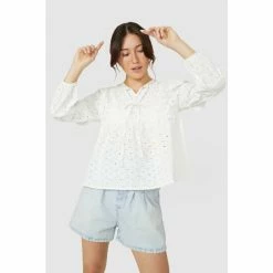 Mantaray Broderie Tie Neck Top For Female