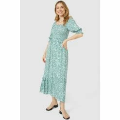 Mantaray Puff Sleeve Tiered Printed Midi Dress For Female -Cheap Mantaray Store unnamed file 6008