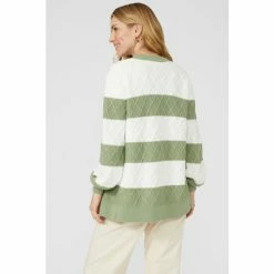 Mantaray Block Stripe Edge To Edge Cotton Cardigan For Female -Cheap Mantaray Store unnamed file 6013