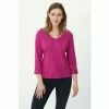 Mantaray Roll Sleeve Pocket V Neck Slub Top For Female