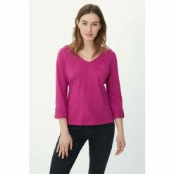 Mantaray Roll Sleeve Pocket V Neck Slub Top For Female -Cheap Mantaray Store unnamed file 6039