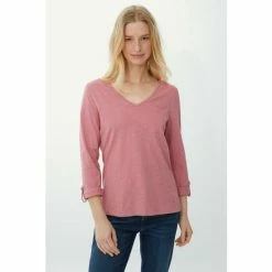 Mantaray Roll Sleeve Pocket V Neck Slub Top For Female -Cheap Mantaray Store unnamed file 6041