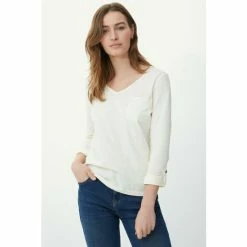 Mantaray Roll Sleeve Pocket V Neck Slub Top For Female -Cheap Mantaray Store unnamed file 6043