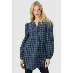 Mantaray Check Pintuck Button Notch Neck Tunic For Female -Cheap Mantaray Store unnamed file 6169