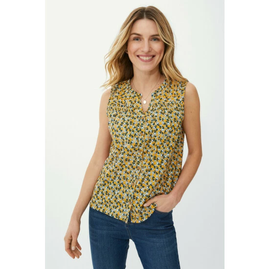 Mantaray Sleeveless Fan Flower Print Ruffle Neck Top For Female 1 Mantaray Sleeveless Fan Flower Print Ruffle Neck Top For Female
