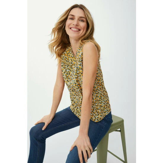 Mantaray Sleeveless Fan Flower Print Ruffle Neck Top For Female 5 Mantaray Sleeveless Fan Flower Print Ruffle Neck Top For Female - Image 5