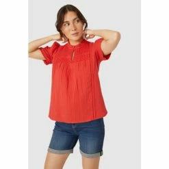 Mantaray Smock Yoke Double Cloth Notch Neck Top For Female -Cheap Mantaray Store unnamed file 6266