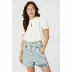 Mantaray Smock Yoke Double Cloth Notch Neck Top For Female -Cheap Mantaray Store unnamed file 6267