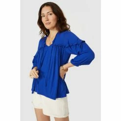 Mantaray Frill Yoke Tie Neck Top For Female -Cheap Mantaray Store unnamed file 6374