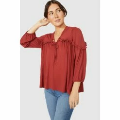 Mantaray Frill Yoke Tie Neck Top For Female -Cheap Mantaray Store unnamed file 6375