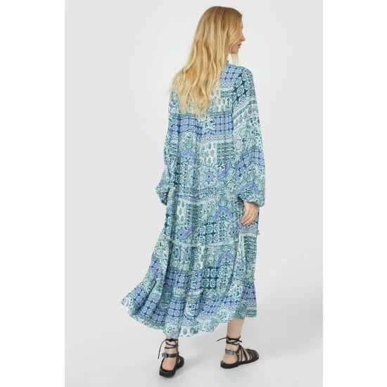 Mantaray Patchwork Paisley Crepe Midi Dress For Female 4 Mantaray Patchwork Paisley Crepe Midi Dress For Female - Image 4