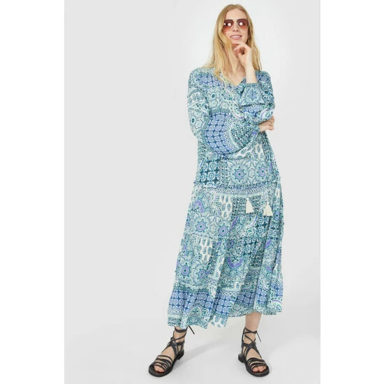 Mantaray Patchwork Paisley Crepe Midi Dress For Female 5 Mantaray Patchwork Paisley Crepe Midi Dress For Female - Image 5