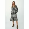 Mantaray Embroidered Sleeve Check Tie Neck Midi Dress For Female