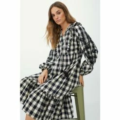 Mantaray Embroidered Sleeve Check Tie Neck Midi Dress For Female -Cheap Mantaray Store unnamed file 6420
