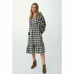 Mantaray Embroidered Sleeve Check Tie Neck Midi Dress For Female -Cheap Mantaray Store unnamed file 6421