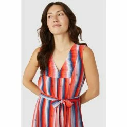 Mantaray Sleeveless Stripe Pleat V Neck Midi Dress For Female -Cheap Mantaray Store unnamed file 6448