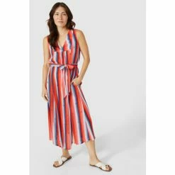 Mantaray Sleeveless Stripe Pleat V Neck Midi Dress For Female -Cheap Mantaray Store unnamed file 6451