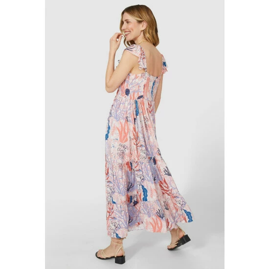 Mantaray Frill Strap Underwater Print Crepe Midi Dress For Female 4 Mantaray Frill Strap Underwater Print Crepe Midi Dress For Female - Image 4