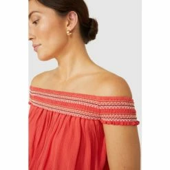 Mantaray Embroidered Smock Bardot Crepe Top For Female -Cheap Mantaray Store unnamed file 6514