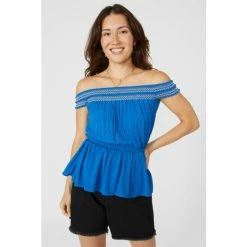 Mantaray Embroidered Smock Bardot Crepe Top For Female -Cheap Mantaray Store unnamed file 6518