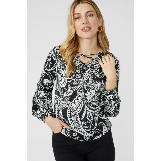 Mantaray Paisley Print Lace Up Tie Neck Blouse For Female 3 Mantaray Paisley Print Lace Up Tie Neck Blouse For Female - Image 3