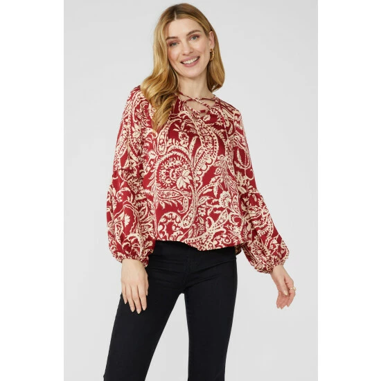 Mantaray Paisley Print Lace Up Tie Neck Blouse For Female 7 Mantaray Paisley Print Lace Up Tie Neck Blouse For Female - Image 7