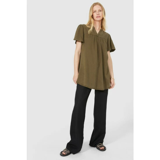 Mantaray Shortsleeve Tencel Notch Neck Tunic For Female 1 Mantaray Shortsleeve Tencel Notch Neck Tunic For Female