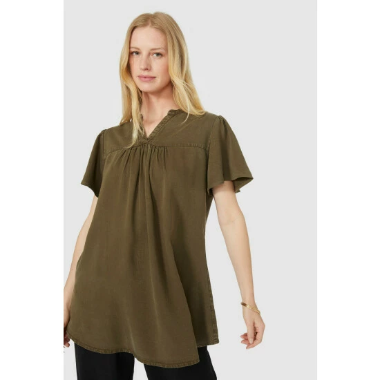 Mantaray Shortsleeve Tencel Notch Neck Tunic For Female 2 Mantaray Shortsleeve Tencel Notch Neck Tunic For Female - Image 2