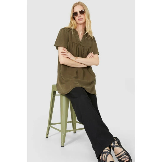 Mantaray Shortsleeve Tencel Notch Neck Tunic For Female 5 Mantaray Shortsleeve Tencel Notch Neck Tunic For Female - Image 5